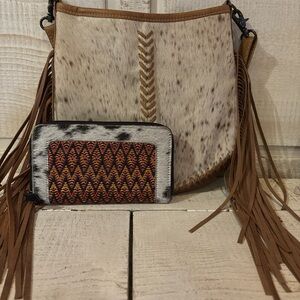 Myra Bag Cowhide Crossbody with Fringe and Wallet